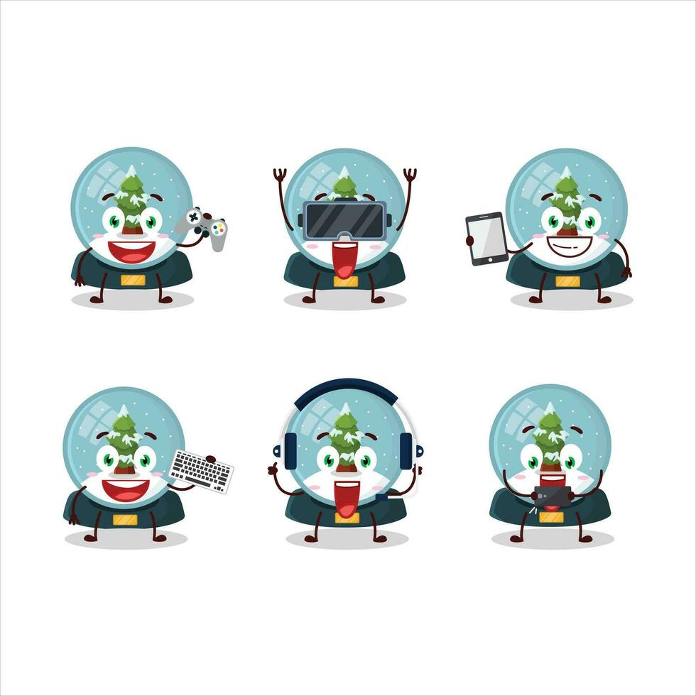 Snowball with tree cartoon character are playing games with various cute emoticons vector