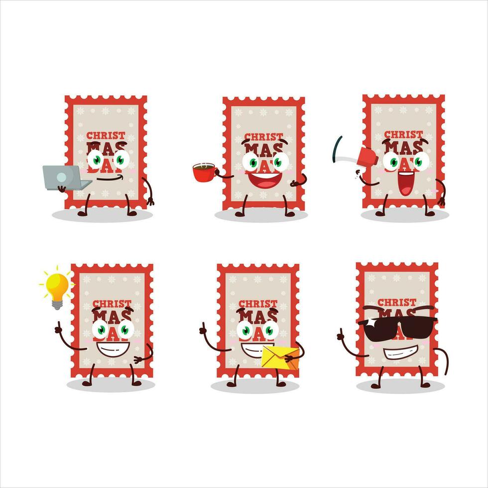 Christmas ticket cartoon character with various types of business emoticons vector