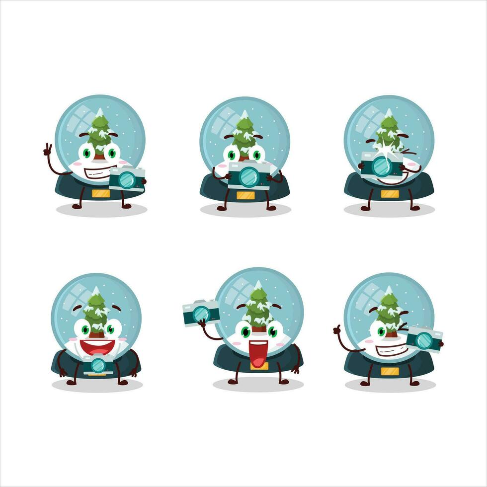 Photographer profession emoticon with snowball with tree cartoon character vector