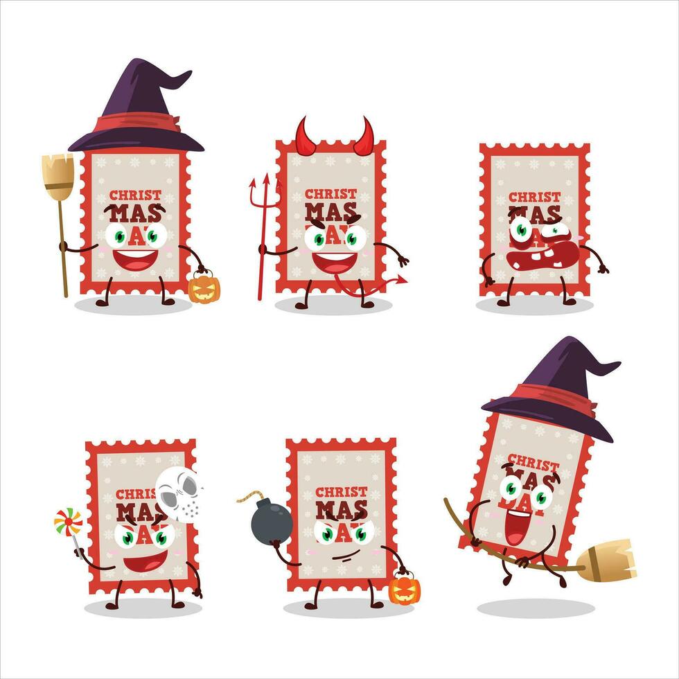 Halloween expression emoticons with cartoon character of christmas ticket vector