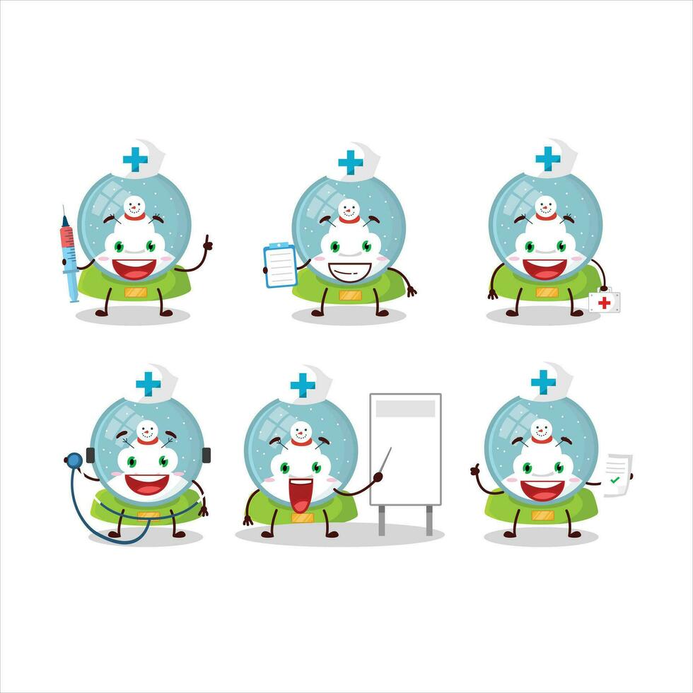 Doctor profession emoticon with snowball with snowman cartoon character vector