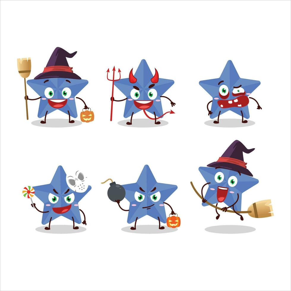 Víspera de Todos los Santos expresión emoticones con dibujos animados personaje de nuevo azul estrellas vector