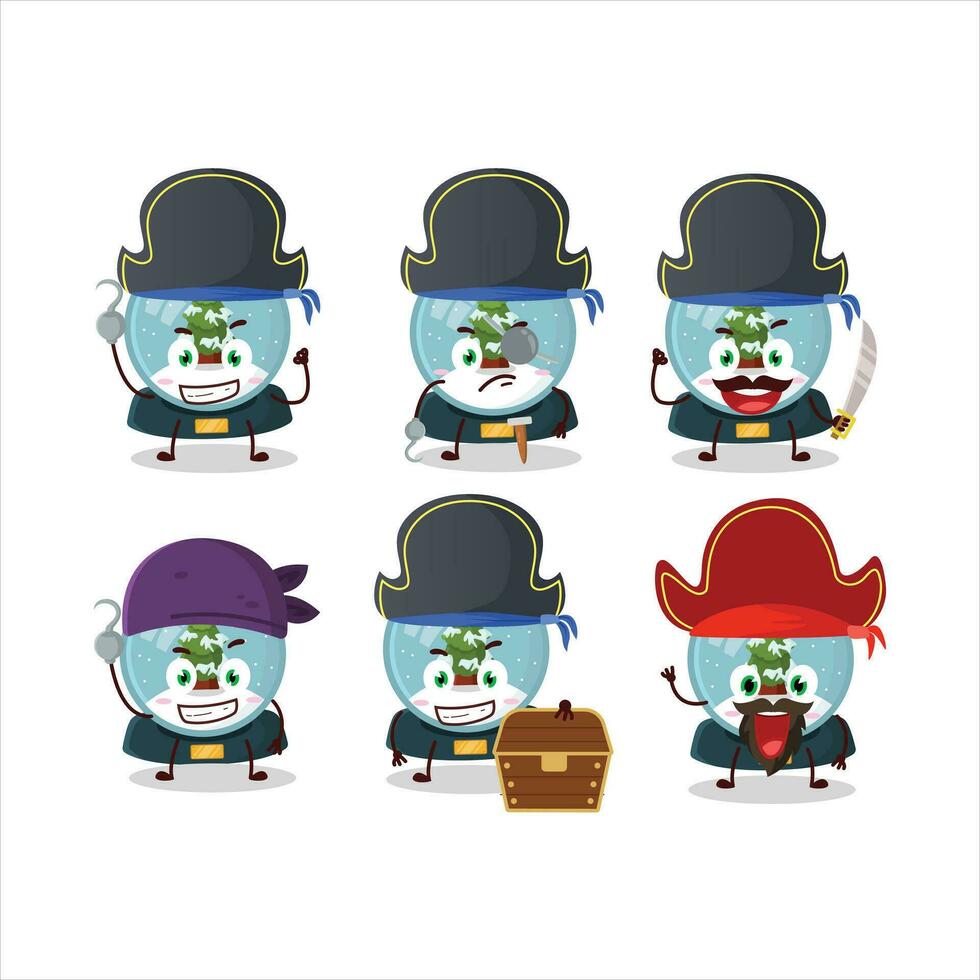 Cartoon character of snowball with tree with various pirates emoticons vector