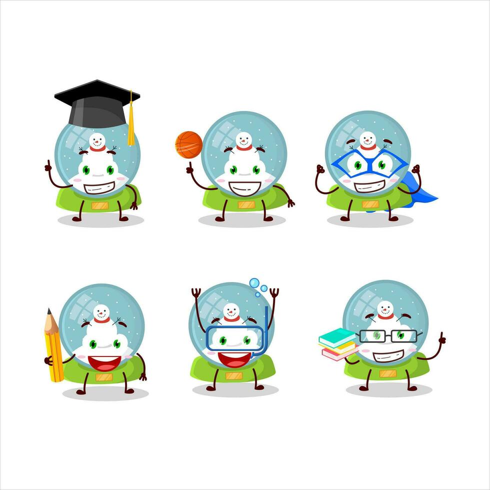 School student of snowball with snowman cartoon character with various expressions vector