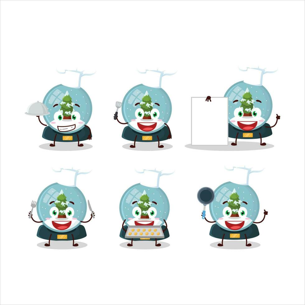 Cartoon character of snowball with tree with various chef emoticons vector