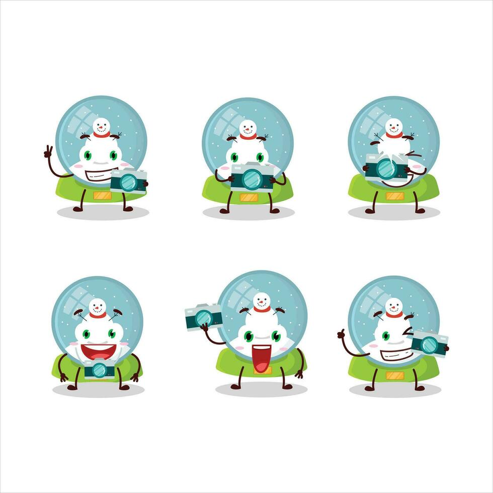 Photographer profession emoticon with snowball with snowman cartoon character vector