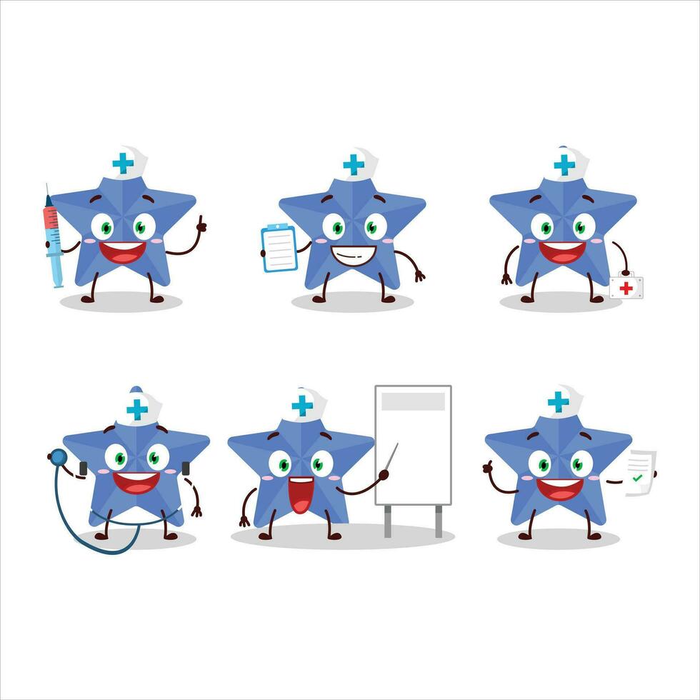 médico profesión emoticon con nuevo azul estrellas dibujos animados personaje vector