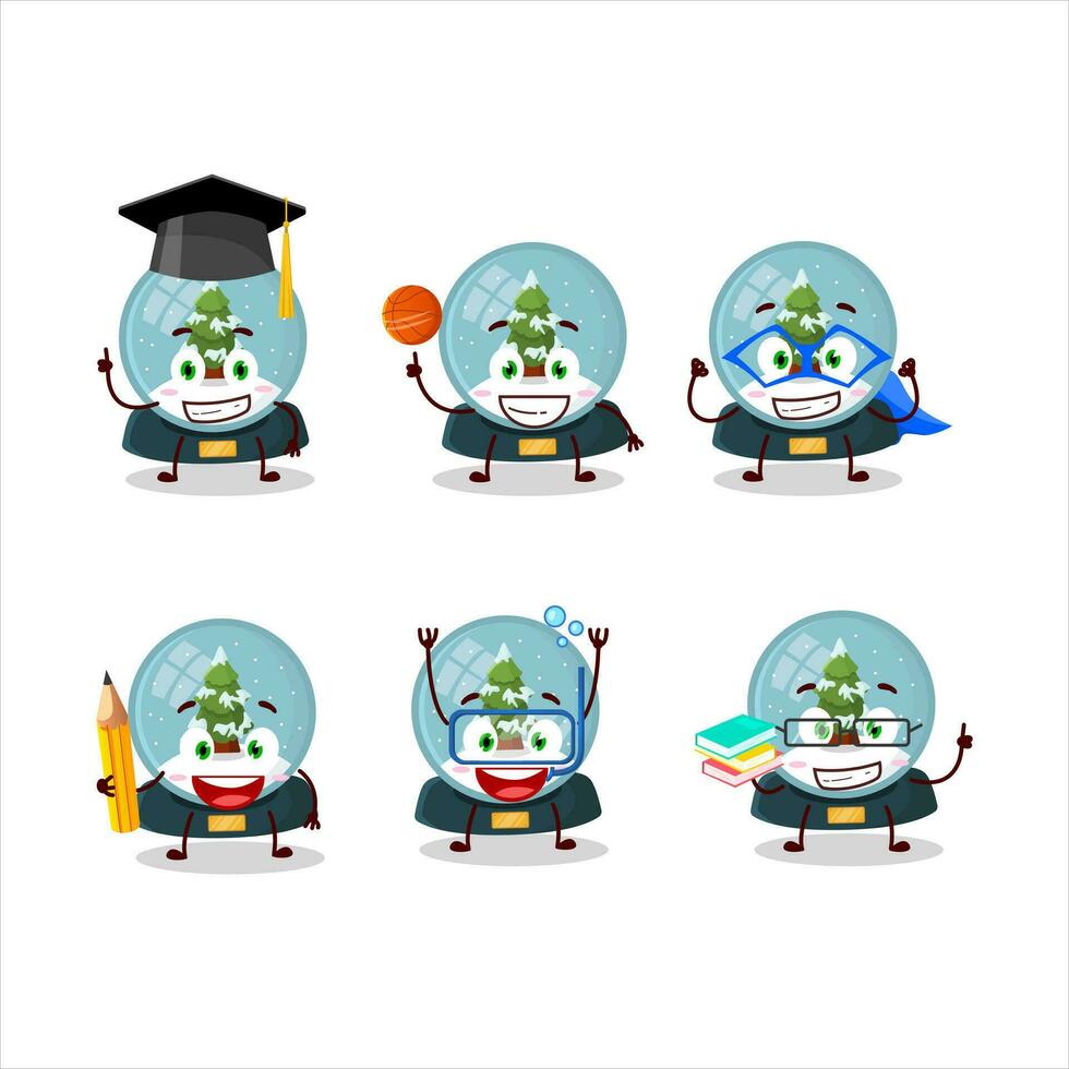 School student of snowball with tree cartoon character with various expressions vector