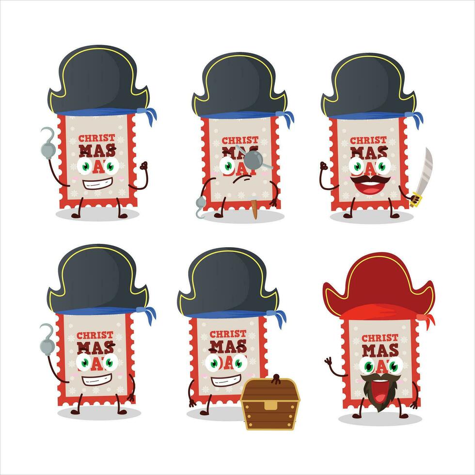 dibujos animados personaje de Navidad boleto con varios piratas emoticones vector