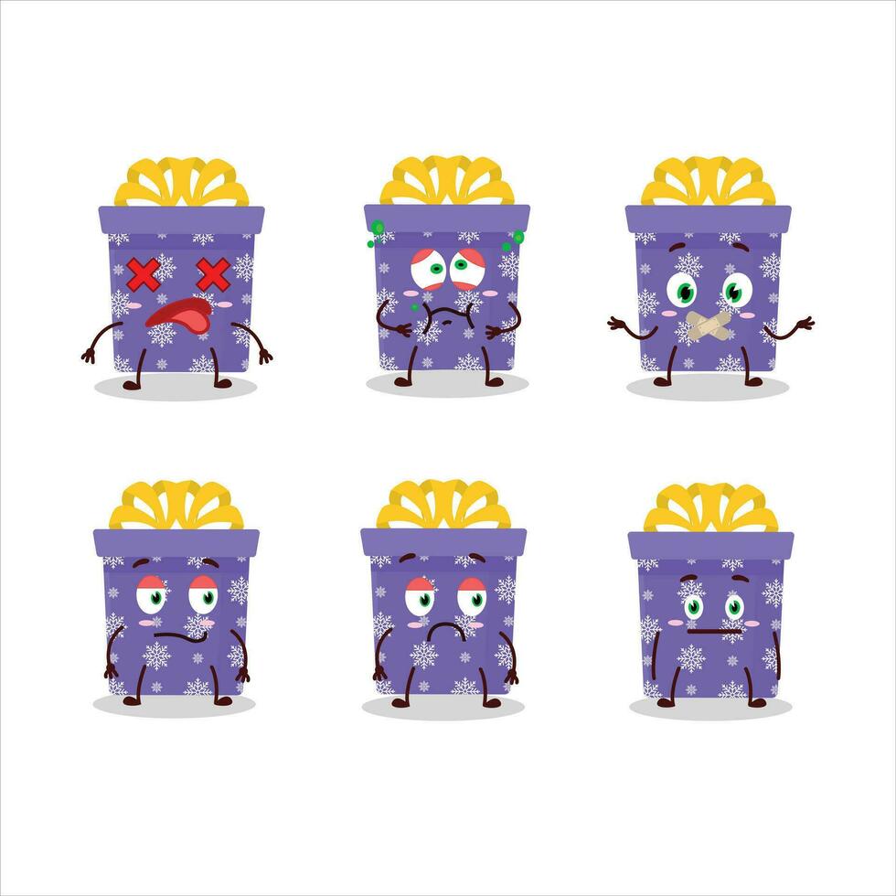 Purple christmas gift cartoon character with nope expression vector