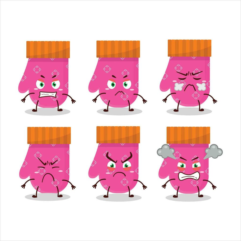 rosado guantes dibujos animados personaje con varios enojado expresiones vector