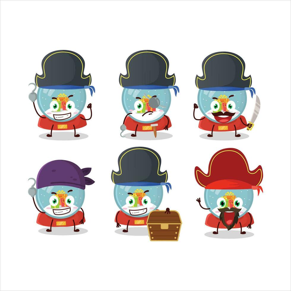 Cartoon character of snowball with gift with various pirates emoticons vector