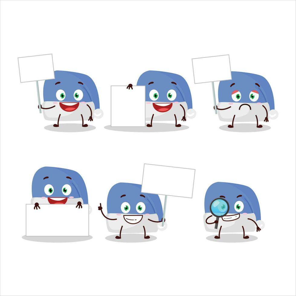 Blue santa hat cartoon character bring information board vector