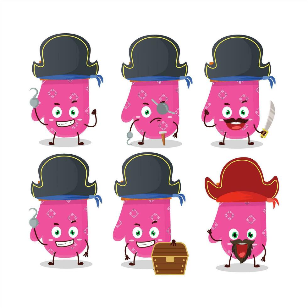 Cartoon character of pink gloves with various pirates emoticons vector