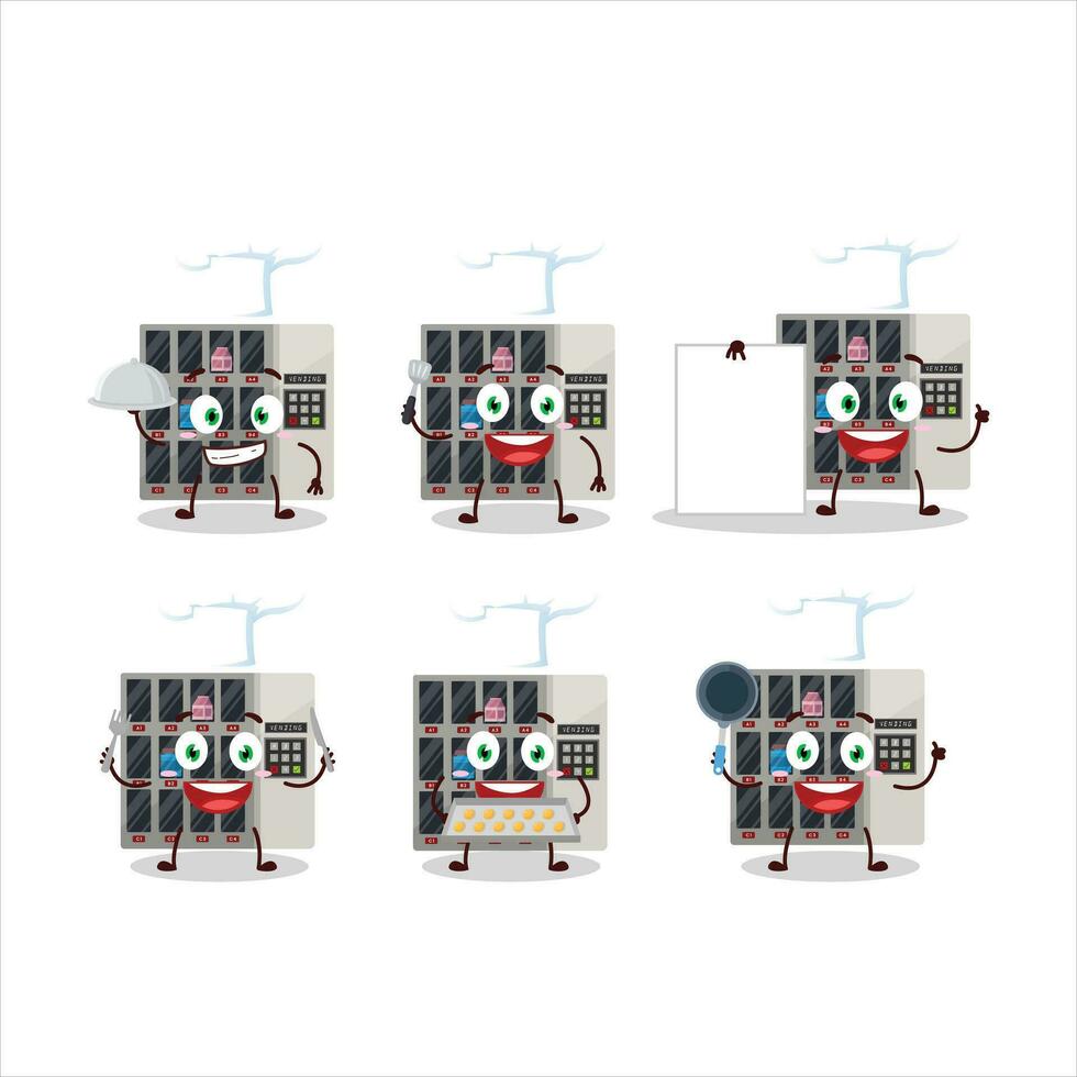 Cartoon character of vending machine with various chef emoticons vector