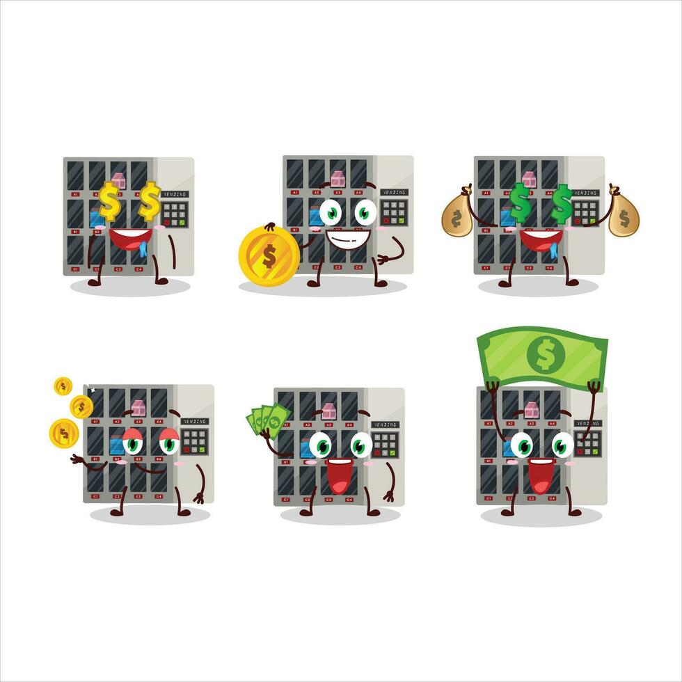 Vending machine cartoon character with cute emoticon bring money vector