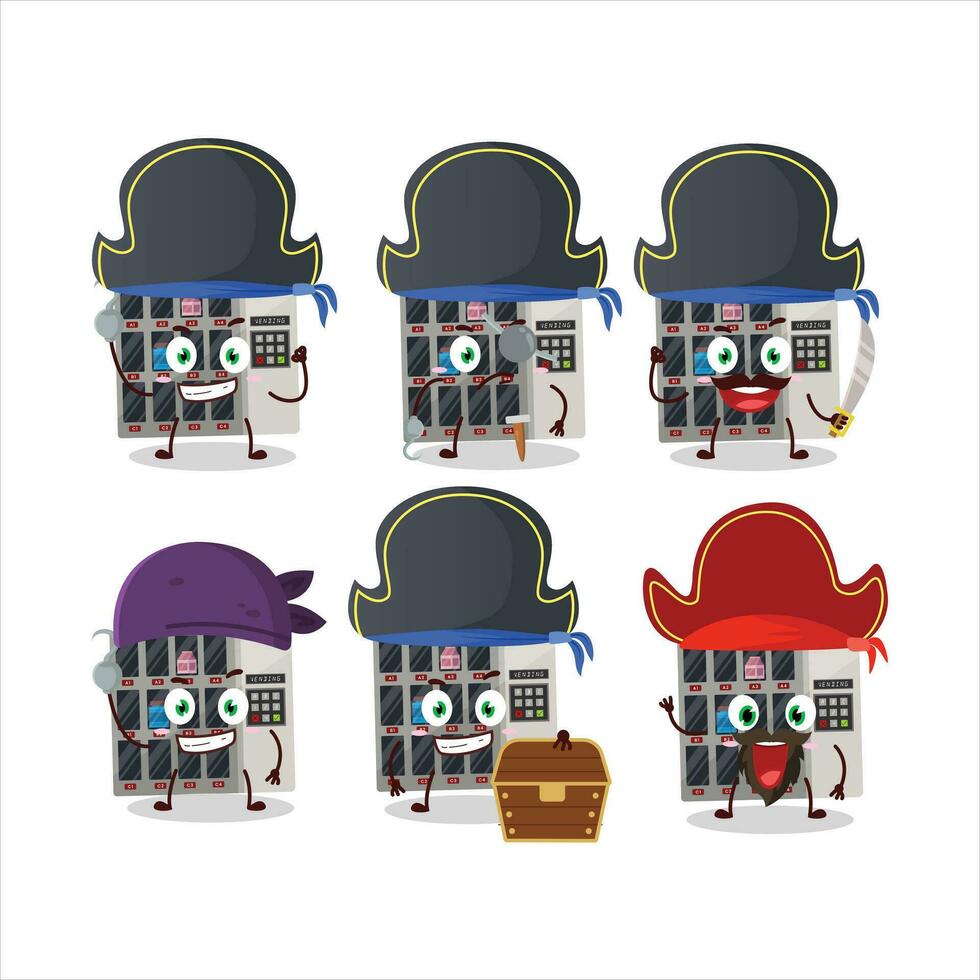 dibujos animados personaje de venta máquina con varios piratas emoticones vector