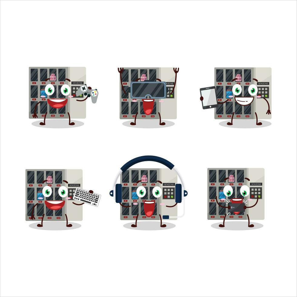 Vending machine cartoon character are playing games with various cute emoticons vector