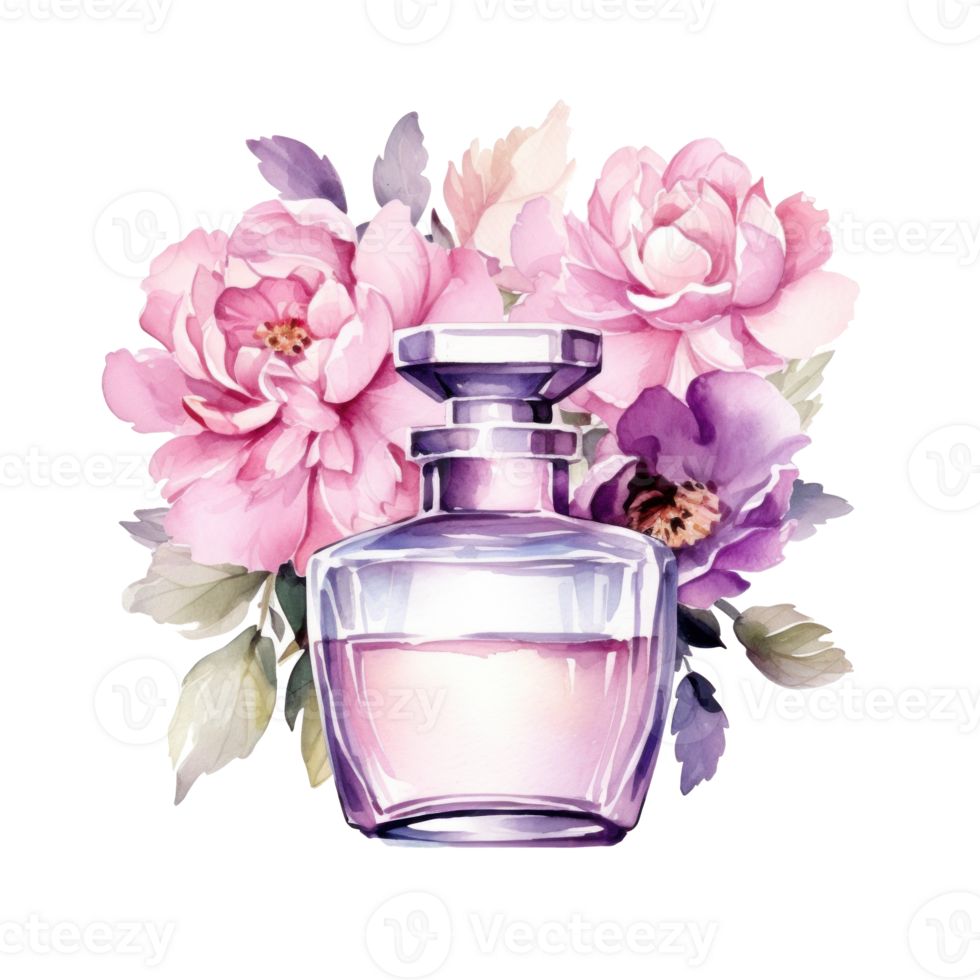 Watercolor perfume with flowers. Illustration png