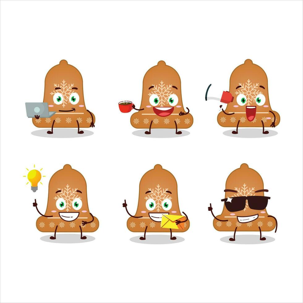Bell cookie cartoon character with various types of business emoticons vector