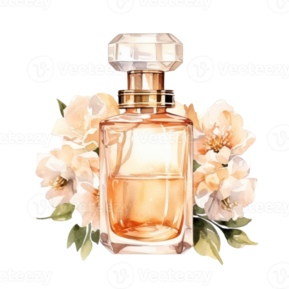 acuarela perfume con flores ilustración ai generativo png