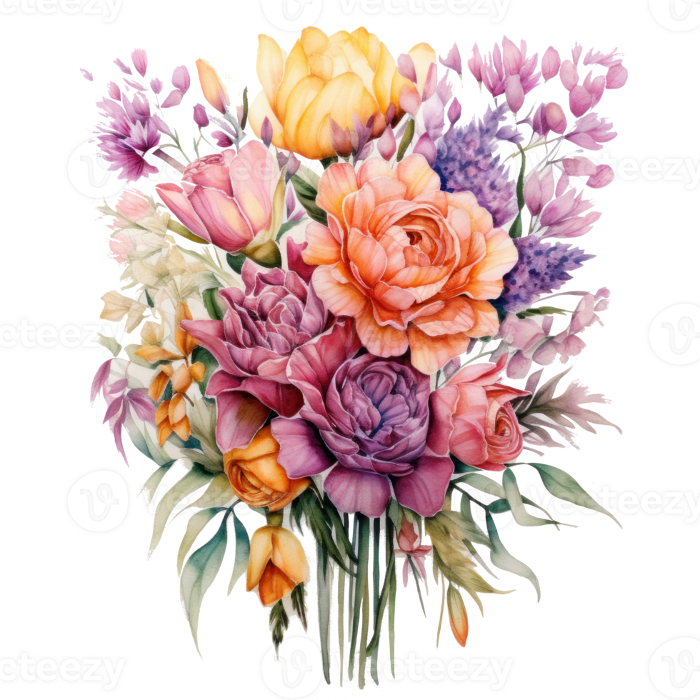 Watercolor flower bouquet. Illustration AI Generative png