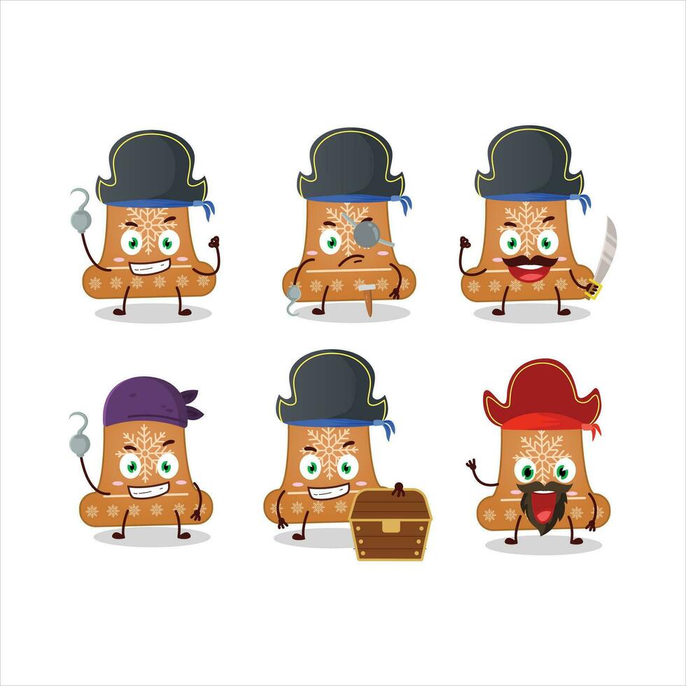 Cartoon character of bell cookie with various pirates emoticons vector