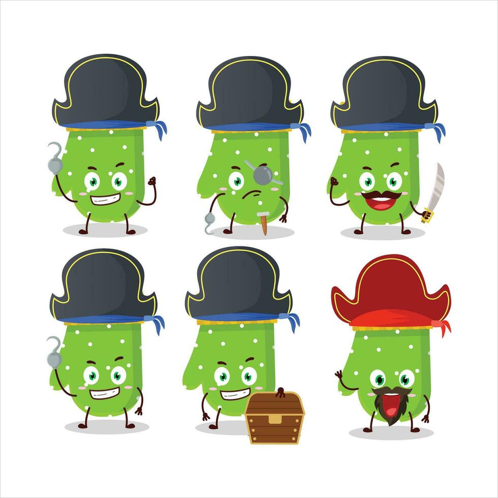 Cartoon character of green gloves with various pirates emoticons vector