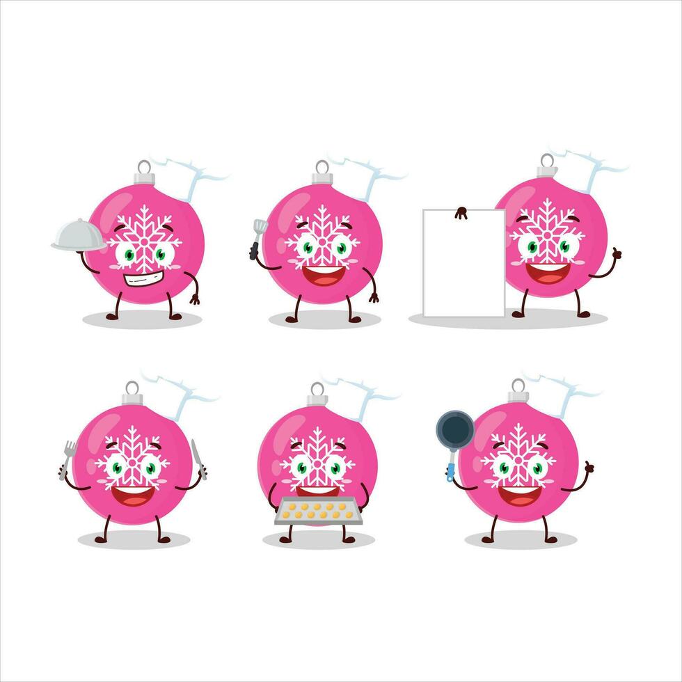 Cartoon character of christmas ball pink with various chef emoticons vector