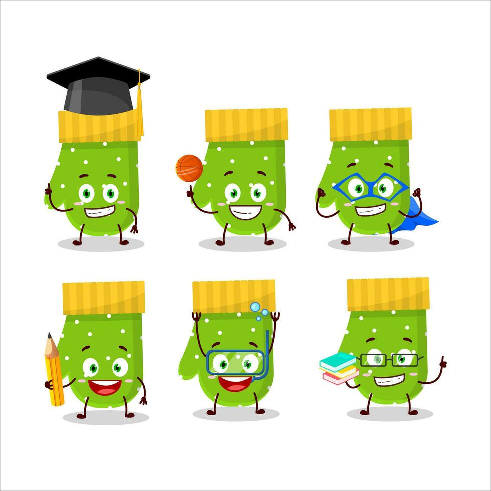 School student of green gloves cartoon character with various expressions vector