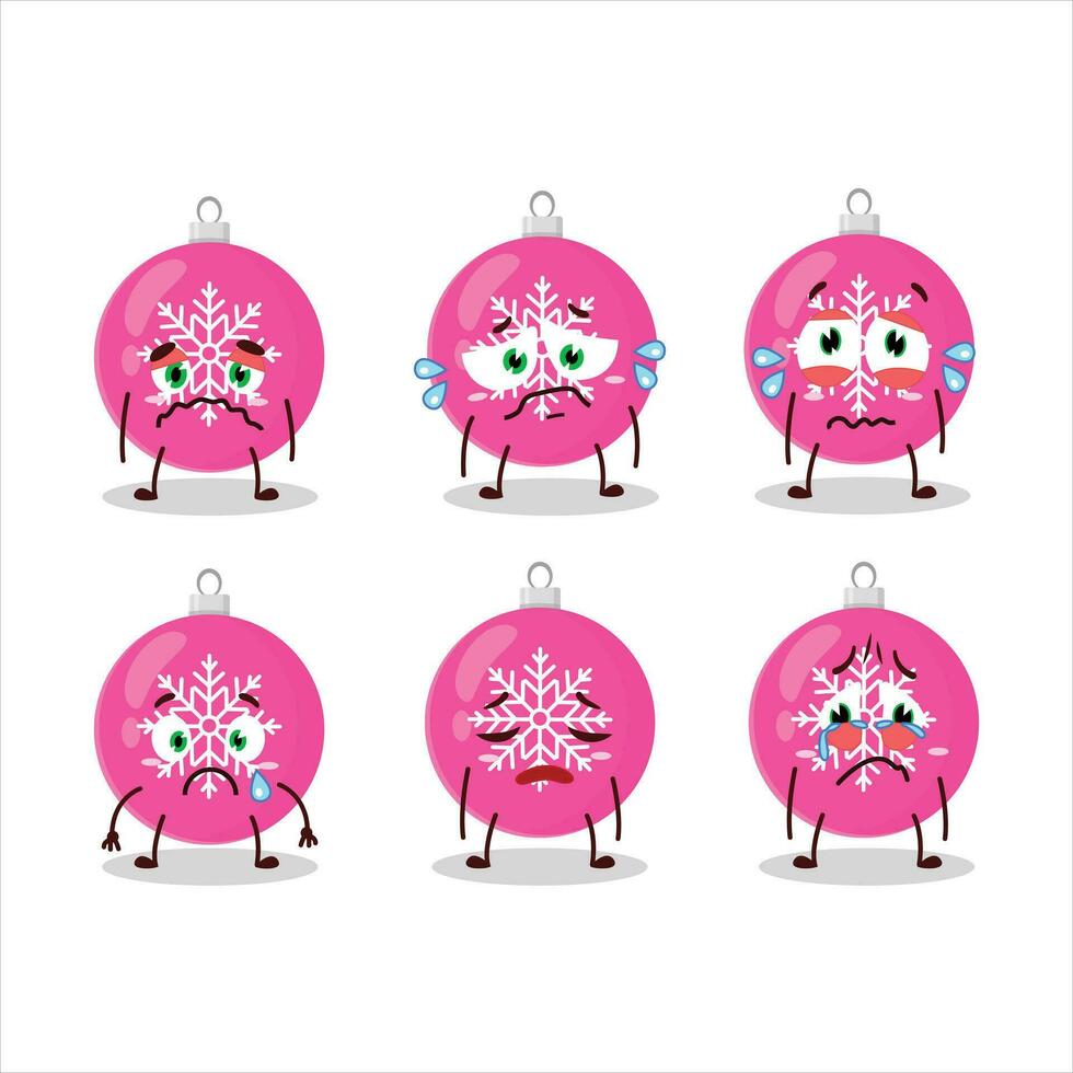 Christmas ball pink cartoon character with sad expression vector
