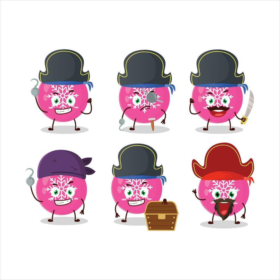 dibujos animados personaje de Navidad pelota rosado con varios piratas emoticones vector