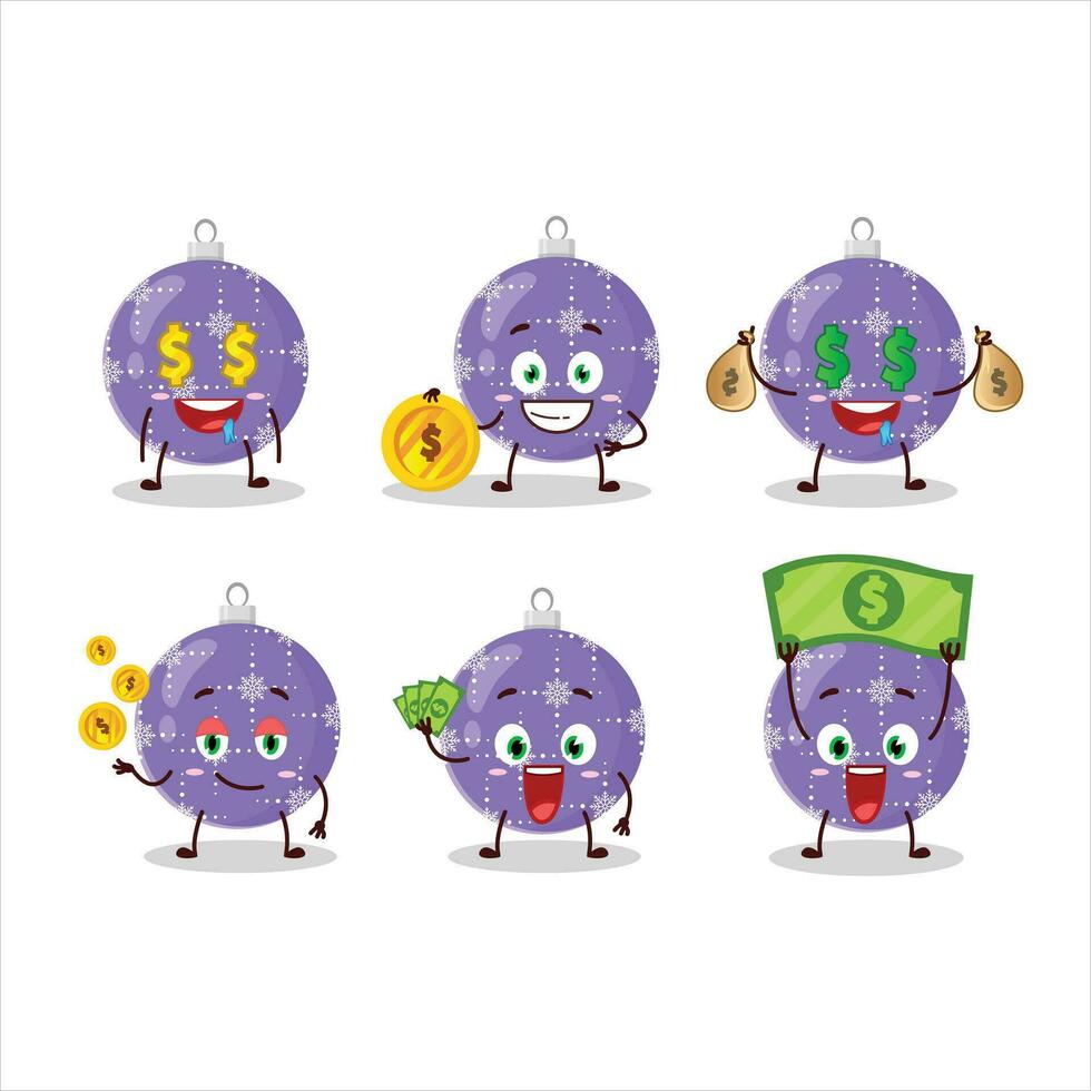 Christmas ball purple cartoon character with cute emoticon bring money vector