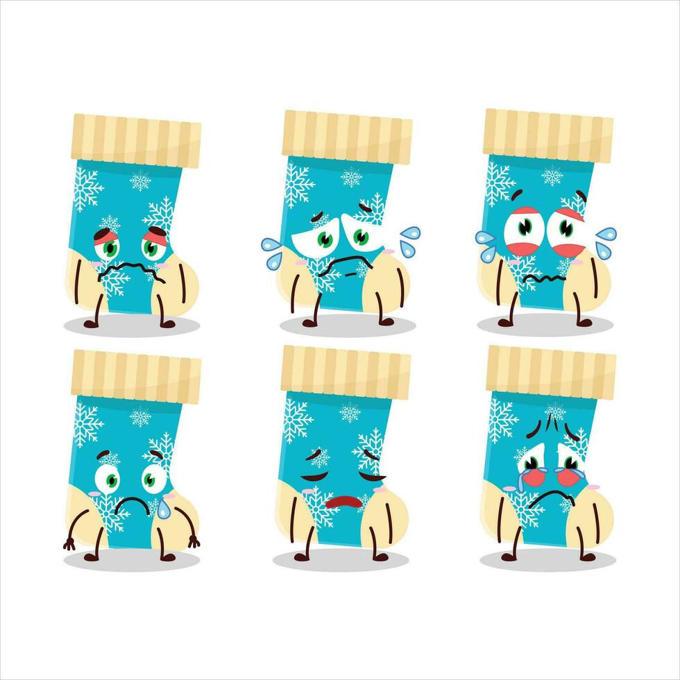 Blue christmas socks cartoon character with sad expression vector