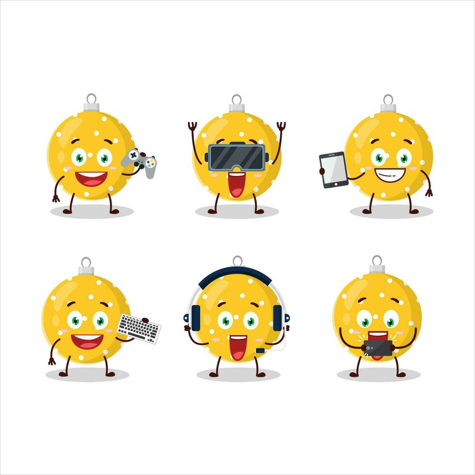 Christmas ball yellow cartoon character are playing games with various cute emoticons vector