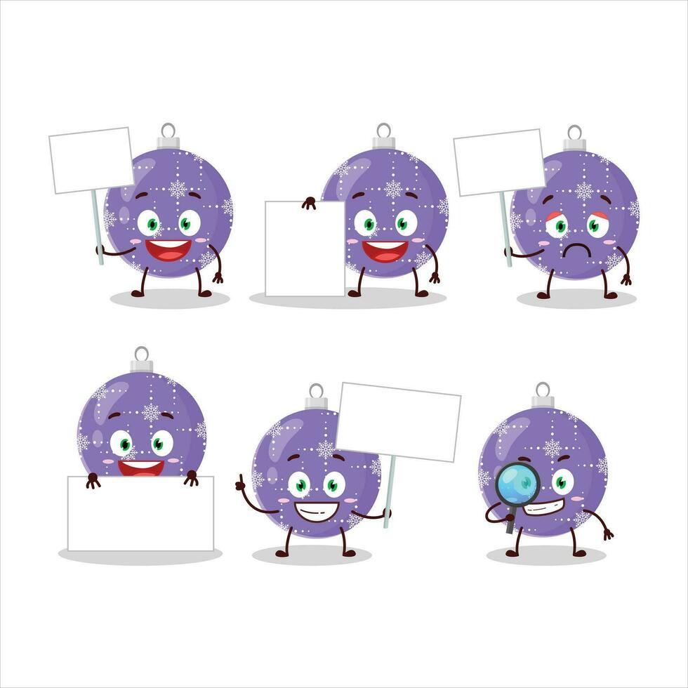 Christmas ball purple cartoon character bring information board vector