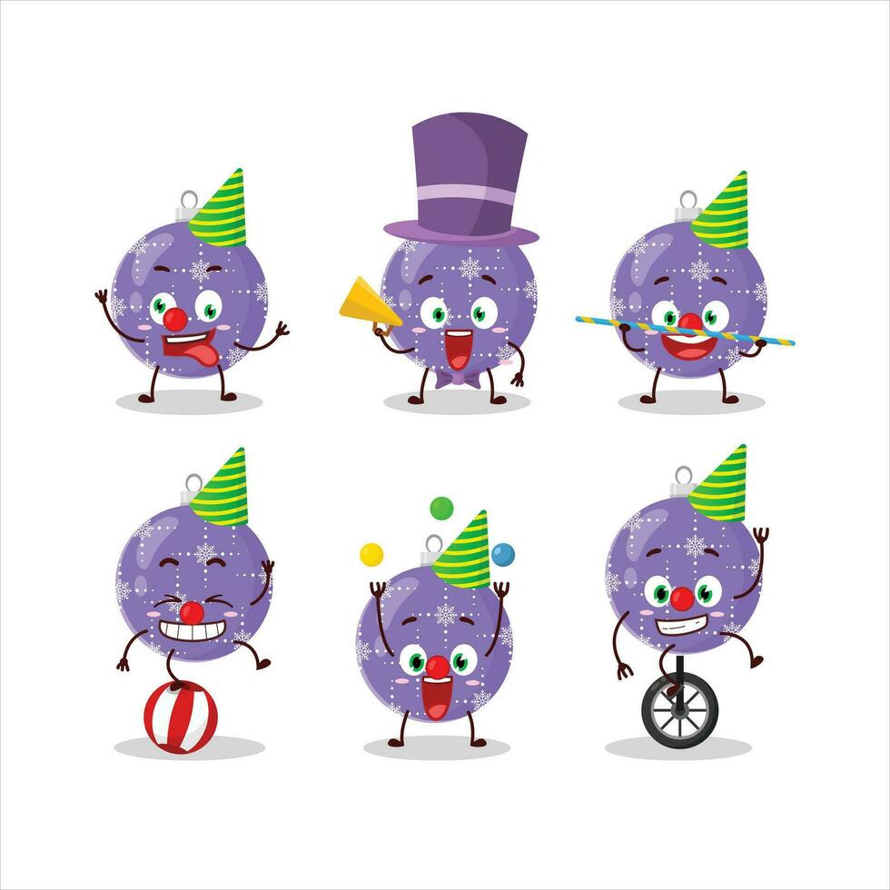 Cartoon character of christmas ball purple with various circus shows vector