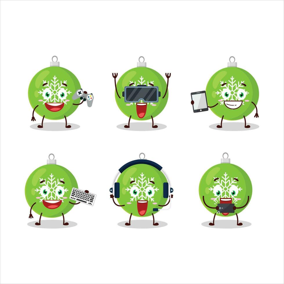 Christmas ball green cartoon character are playing games with various cute emoticons vector