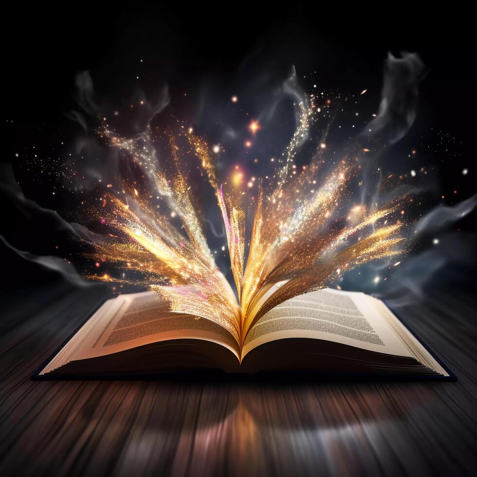 Magical book with glitter exploding from the pages - photo