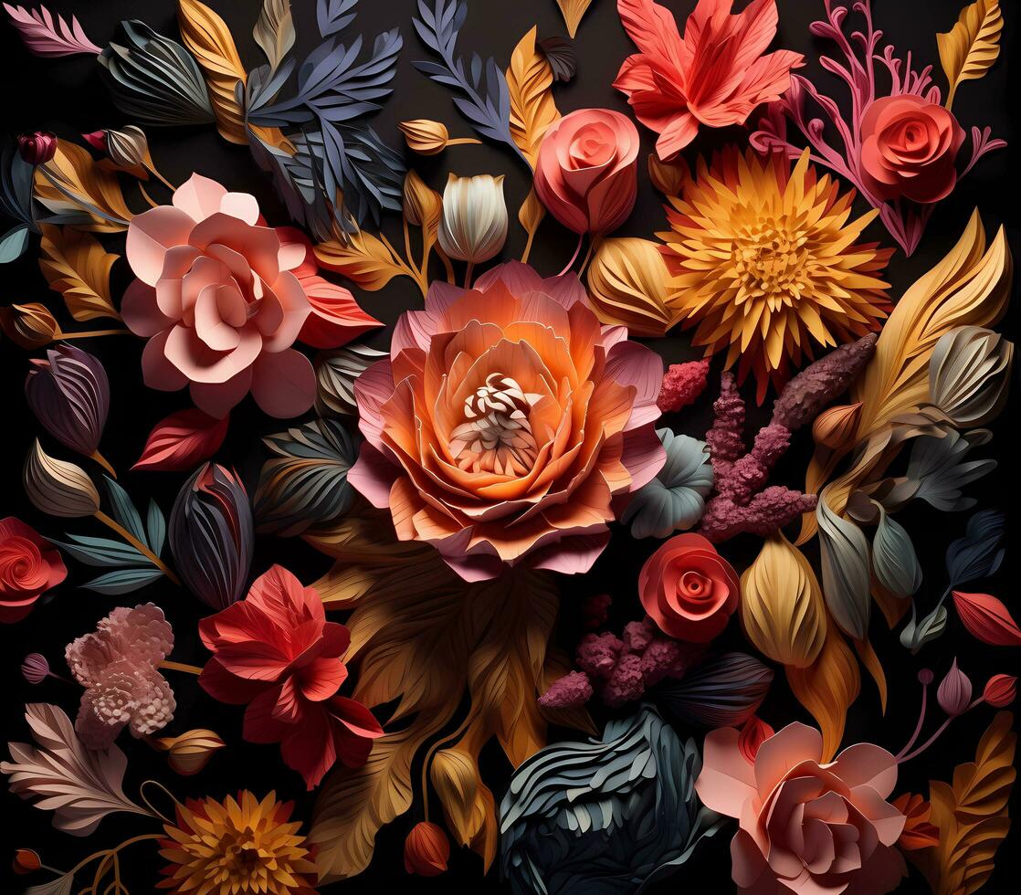 Abstract background of paper style floral design - generative ai photo