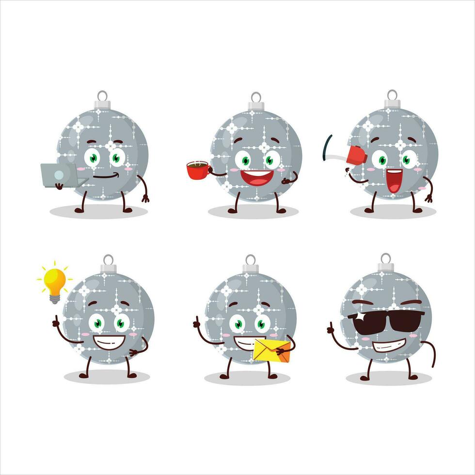 Christmas ball grey cartoon character with various types of business emoticons vector