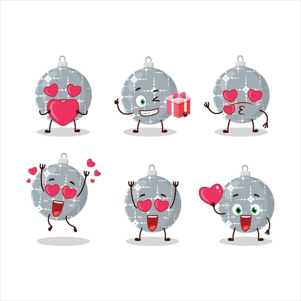 Christmas ball grey cartoon character with love cute emoticon vector