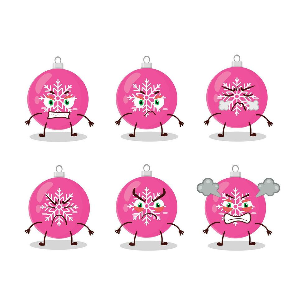 Navidad pelota rosado dibujos animados personaje con varios enojado expresiones vector