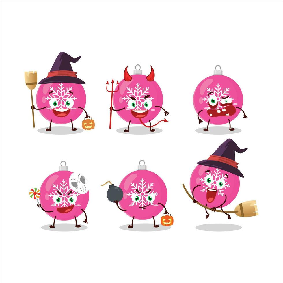 Halloween expression emoticons with cartoon character of christmas ball pink vector