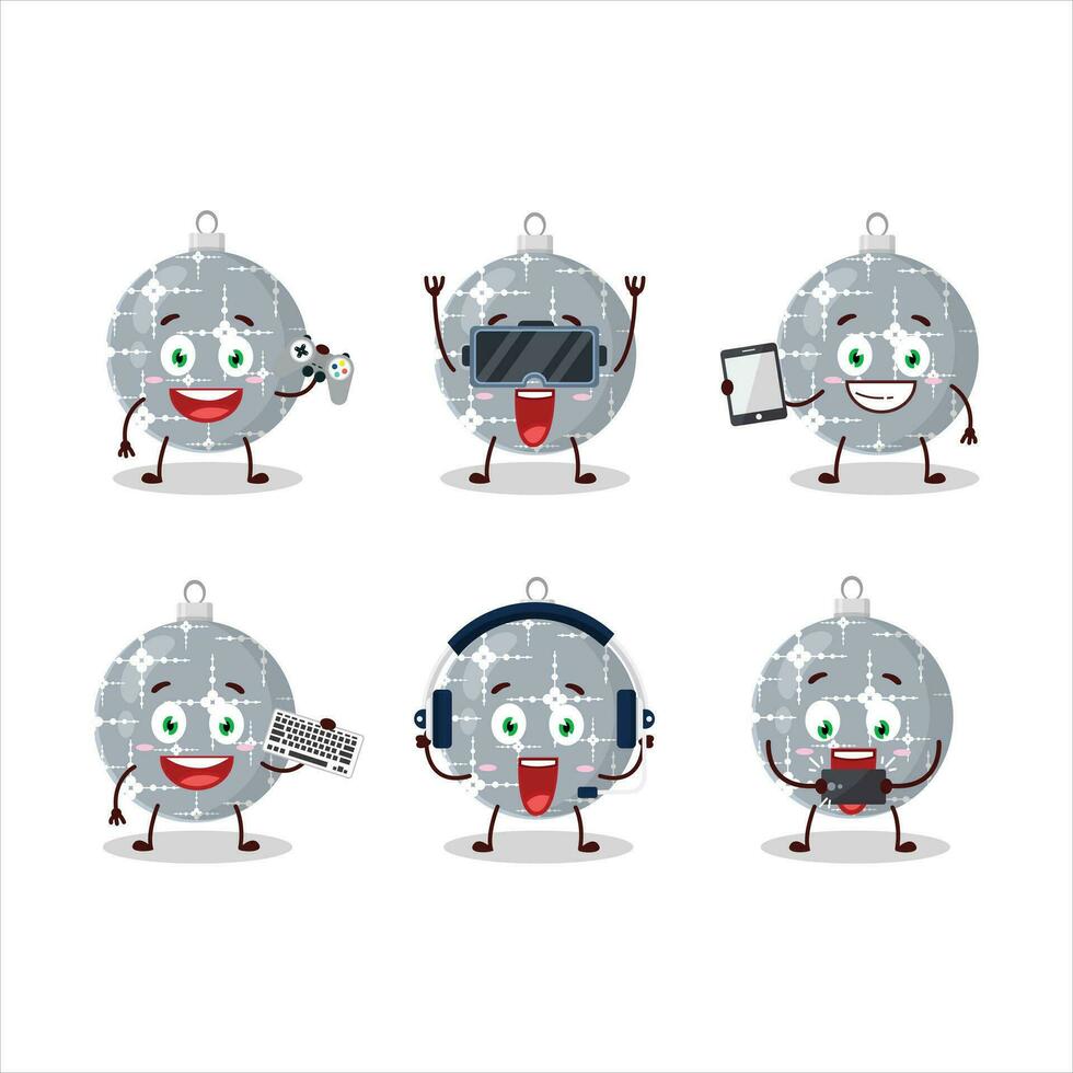 Christmas ball grey cartoon character are playing games with various cute emoticons vector