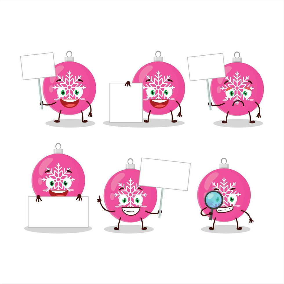 Christmas ball pink cartoon character bring information board vector