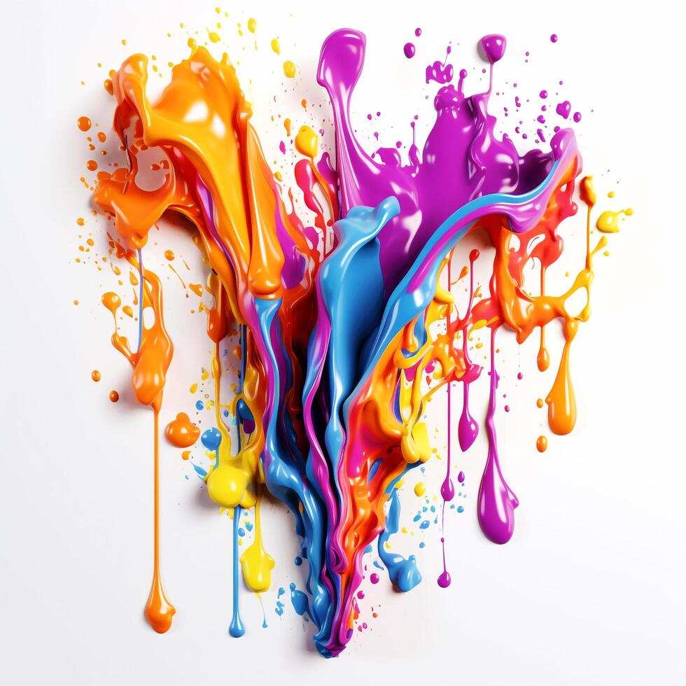 abstract background of a rainbow coloured paint splash with drips - generative ai photo