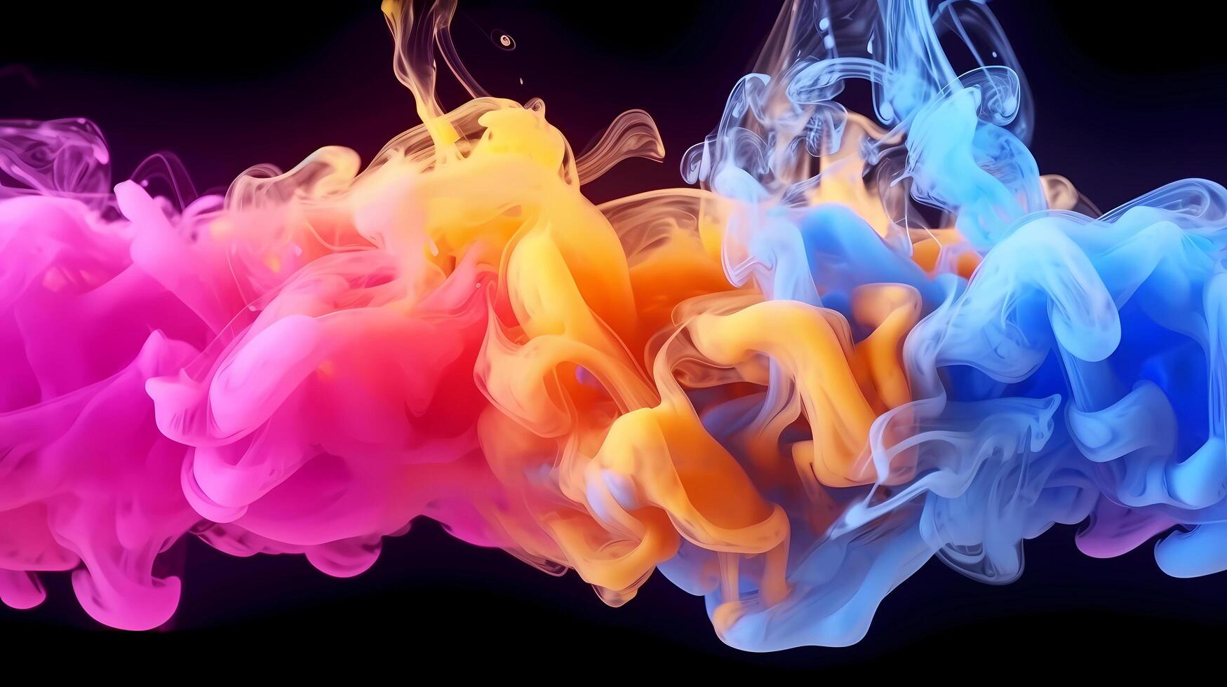 Abstract multi coloured smoke on a black background - generative ai photo