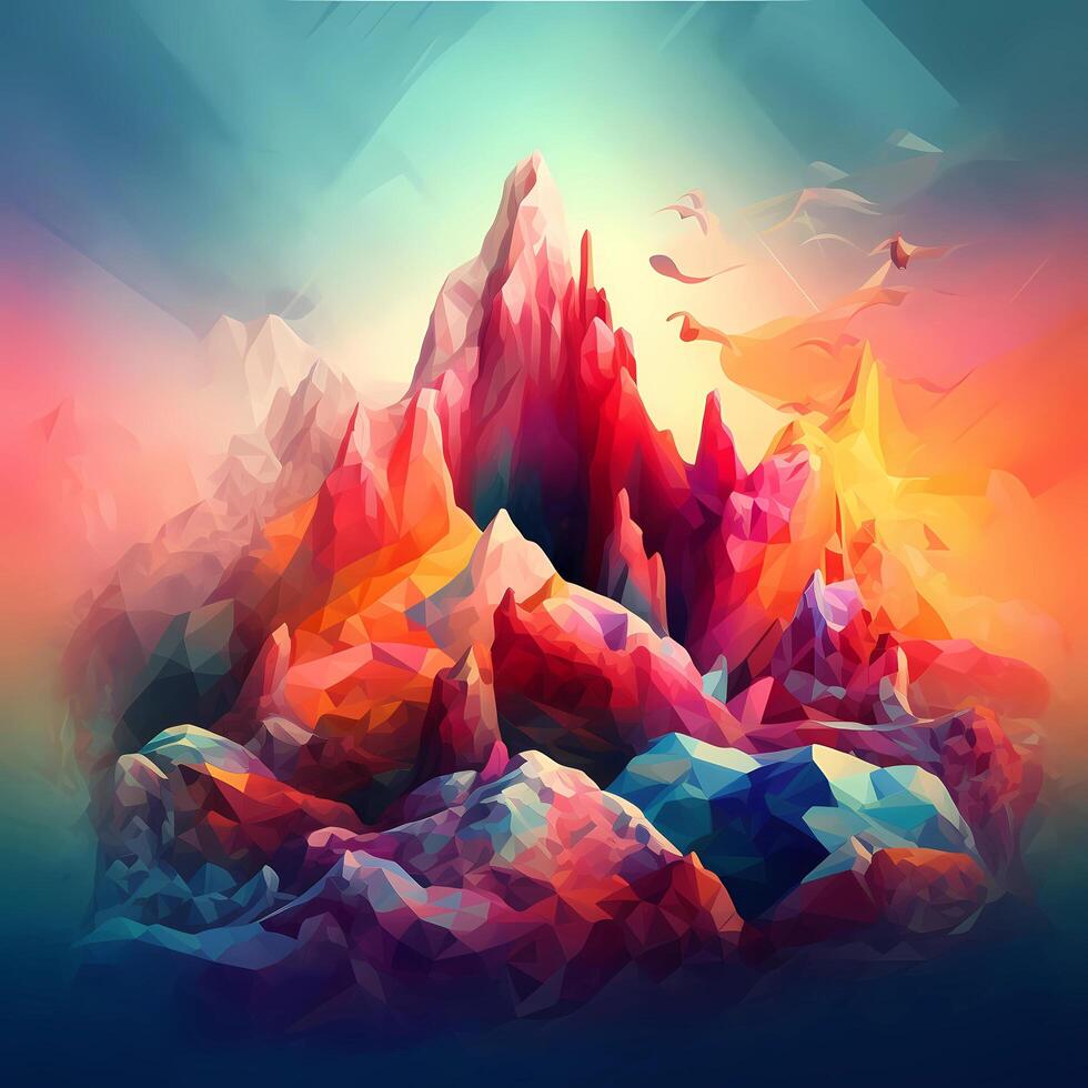 Abstract low poly mountain background in pastel colours - generative ai photo