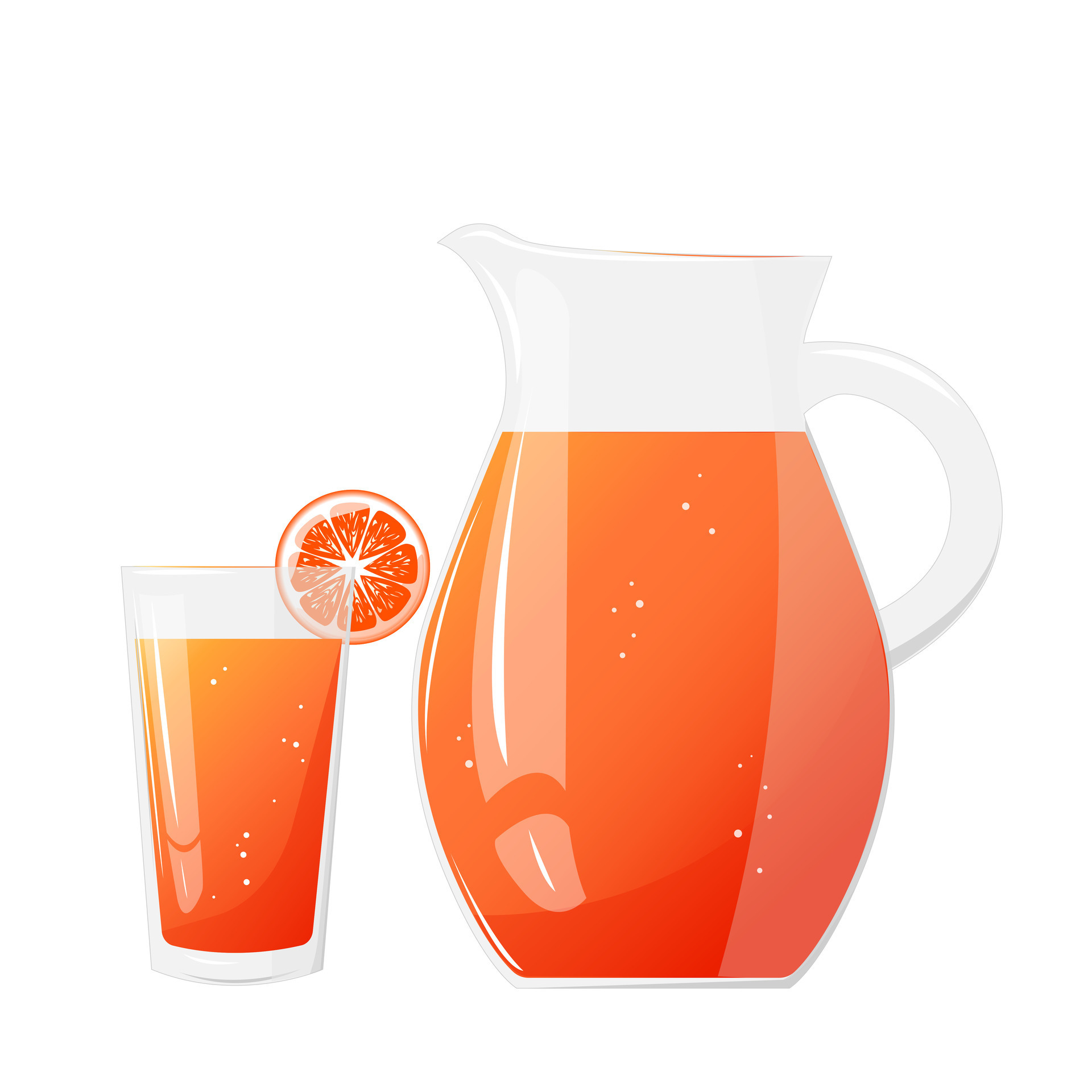 Lemonade juice jug and glass with orange fruit. Refreshing drink